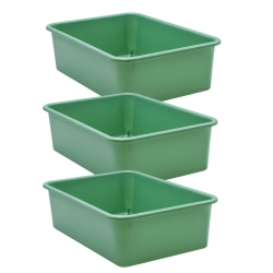 Teacher Created Resources Large Plastic Storage Bins, 5"H x 11-1/2"W x 16-1/4"D, Eucalyptus Green, Pack Of 3 Bins