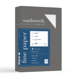 Southworth® 25% Cotton Linen Business Paper, 8 1/2" x 11", 24 Lb, White, Box Of 500