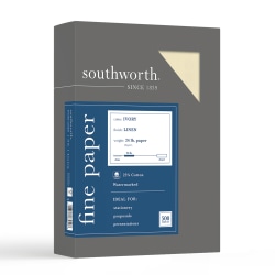 Southworth® 25% Cotton Linen Business Paper, Letter Size (8 1/2" x 11"), Box Of 500 Sheets, 24 Lb, Ivory