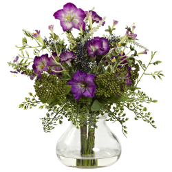 Nearly Natural Mixed Morning Glory 11"H Plastic Floral Arrangement With Vase, 15"H x 12"W x 11"D, Purple/Green