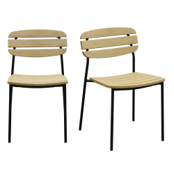 Eurostyle Kalmar Outdoor Furniture Stackable Side Chairs, Natural/Black, Set Of 2 Chairs