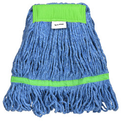 Alpine Industries Cotton Loop-End Mop Heads With 5" Head And Tail Bands, 24 Oz, Blue/Green, Set Of 12 Heads