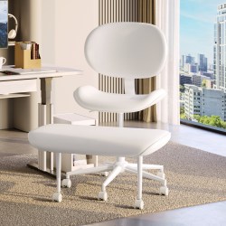 Pinmoco Ergonomic Faux Leather Mid-Back Cross-Legged Swivel Task Chair, White