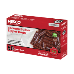 Nesco Vacuum Sealer Quart-Sized Zipper Bags, 8" x 12", Clear, Box Of 50 Bags