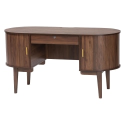 Baxton Studio 56"W HaYes Mid-Century Modern Oval Wood Writing Desk, Brown, Total Qty 1