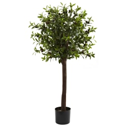 Nearly Natural Olive Silk Topiary 48"H Plastic Tree With Pot, 48"H x 30"W x 27"D, Green