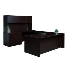 Boss Office Products 66"W Executive U-Shaped Desk With 2-Drawer Lateral File And 4-Door Hutch, Mocha