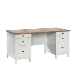 Sauder® Cottage Road 66"W Executive Double-Pedestal Computer Desk With Drawers, White/Lintel Oak
