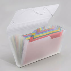 Office Depot® Brand 13-Pocket Stand-Up Expanding File, Check Size, Clear/Assorted Color Peek