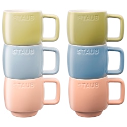 Staub Ceramic Dinnerware 6-Piece Espresso Mug Set, 3.5 Oz, Macaron Pastels