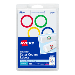 Avery® Removable Color-Coding Labels, 5407, Round, 1-1/4" Diameter, Assorted Colors, Pack Of 400