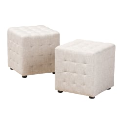 Baxton Studio Modern And Contemporary Tufted Cube Ottomans, Beige, Set Of 2 Ottomans