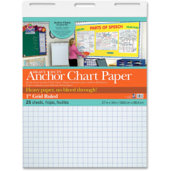 Pacon® Heavy Duty Anchor Chart Paper, 27" x 34", Grid Ruled, 25 Sheets, White, 4 Packs