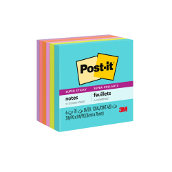 Post-it® Super Sticky Notes, 3 in. x 3 in., Supernova Neons Collection, 6 Pads/Pack, 70 Sheets/Pad