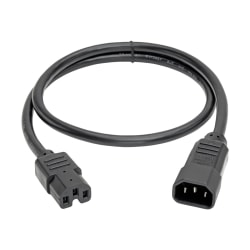 Eaton Tripp Lite Series Power Cord C14 to C15 - Heavy-Duty, 15A, 250V, 14 AWG, 3 ft. (0.91 m), Black - P018003