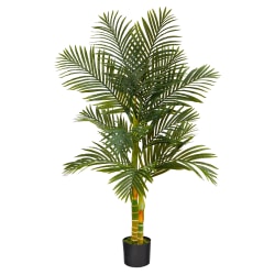 Nearly Natural Golden Cane Palm 60"H Artificial Plant With Planter, 60"H x 24"W x 24"D, Green/Black