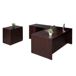Boss Office Products 71"W Executive L-Shaped Corner Desk With Box/Box/File Storage Pedestal And 2-Drawer Lateral File, Mahogany