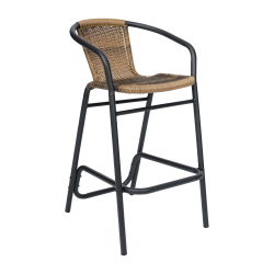Flash Furniture Lila Commercial Grade Indoor-Outdoor PE Rattan Restaurant Barstool with Aluminum Frame and Footrest, Medium Brown