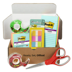 Post-it and Scotch Brand Essentials Pack, 7 Pads of Assorted Super Sticky Notes, 1 Pack Flags, 1 Roll Magic Tape, 1 Roll Super-Hold Tape, 1 Multi-Purpose Scissors