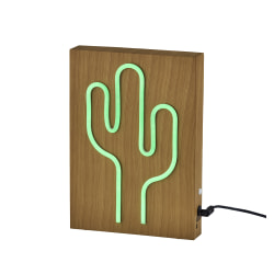 Adesso® Simplee Wood-Framed Neon Table Lamp, 9"H, Cactus
