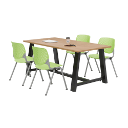 KFI Studios Midtown Table With 4 Stacking Chairs, Kensington Maple/Lime Green
