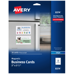 Avery Magnetic Business Cards, Inkjet Compatible, White, Matte Finish, 10 Cards Per Sheet, Pack Of 3 Sheets