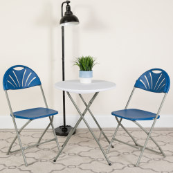 Flash Furniture HERCULES Series 650-lb Capacity Plastic Fan Back Folding Chairs, Blue/Gray, Set Of 2 Chairs
