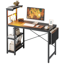 Bestier 45"W Computer Desk With LED Lights And 4-Tier Shelves, Black