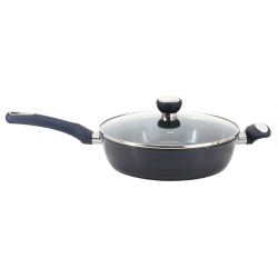 Oster Hawke 3.9-Quart Aluminum Ceramic Nonstick Sauté Pan With Lid, Dark Blue