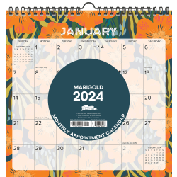 2024 Willow Creek Press Spiral Art Monthly Wall Calendar, 12" x 12", Marigold Floral, January to December