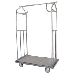 Hospitality 1 Source All-In-One Bellman's Cart, 66"H x 43"W x 25"D, Gray Carpet/Brushed Silver