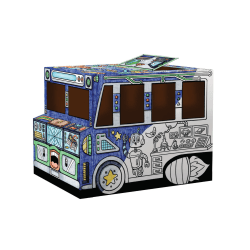 Bankers Box, At Play, Color in School Bus, Outer Space Design, 33.25" H x 31" W x 44.75" D, 60% Recycled Content, White/Black, Elementary Level, 1Ea