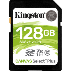 Kingston Canvas Select Plus SDS2 128 GB Class 10/UHS-I (U3) SDXC - 1 Pack - 100 MB/s Read - 85 MB/s Write - Lifetime Warranty