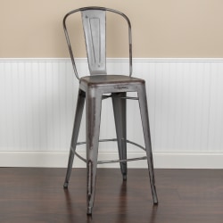 Flash Furniture Commercial-Grade 30" High-Back Metal Bar Stools, Set Of 4 Bar Stools, Silver