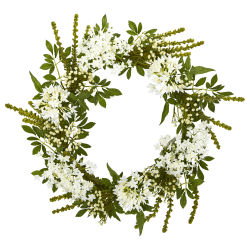 Nearly Natural Mixed Floral 24"H Artificial Wreath, 24"H x 24"W x 5"D, White
