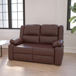 Flash Furniture Harmony Series LeatherSoft™ Faux Leather Loveseat With 2 Built-In Recliners, Brown