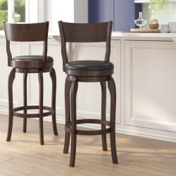 Flash Furniture Nichola Commercial Grade Classic Open Back Swivel Bar H Pub Barstool, Uphosltered Seat, Black Vinyl/Espresso Frame - ESNT229ESP