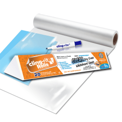 Clingers Cling-Rite® Dry-Erase Sheets, 20" x 30", 50' Roll, Clear, Roll Of 20 Sheets