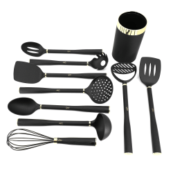 Gibson Home Hampsbridge 10-Piece Nylon Kitchen Tool Set And Utensil Crock, Black/Gold
