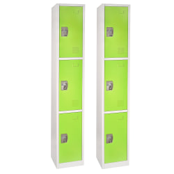 Alpine Large 3-Tier Steel Lockers, 72"H x 12"W x 12"D, Green, Pack Of 2 Lockers