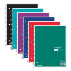 Office Depot® Brand Wirebound Notebook, 8-1/2" x 11", 1 Subject, College Ruled, 100 Sheets, Assorted Colors (No Color Choice)