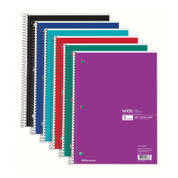 Office Depot® Brand Wirebound Notebook, 3-Hole Punched, 8 1/2" x 10 1/2", 3 Subjects, Wide Ruled, 120 Sheets, Assorted Colors (No Color Choice)