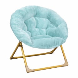 Flash Furniture Gwen  23" Kids Cozy Mini Folding Saucer Chair, Faux Fur Moon Chair for Toddlers and Bedroom, Dusty Aqua Faux Fur/Soft Gold Frame
