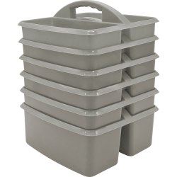 Teacher Created Resources Plastic Storage Caddies, 5-1/4"H x 9-1/4"W x 9"D, Gray, Pack Of 6 Caddies