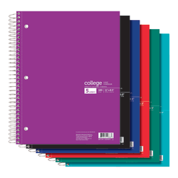 Office Depot® Brand Wirebound Notebook, 8 1/2" x 11", 5 Subjects, College Ruled, 180 Sheets, Assorted Colors (No Color Choice)