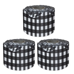 Carson Dellosa Education Rolled Scalloped Borders, Black Gingham, 65' Per Roll, Pack Of 3 Rolls