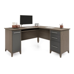 Realspace® Koru 60"W L-Shaped Corner Computer Desk With Integrated Power & Charging, Two-Tone Slate/Gray Oak