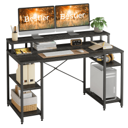 Bestier 56"W Student Desk With Monitor Stand & Storage Shelf, Charcoal