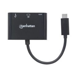 Manhattan USB-C Dock/Hub, Ports (x3): HDMI, USB-A and USB-C, 5 Gbps (USB 3.2 Gen1 aka USB 3.0), With Power Delivery (60W) to USB-C Port (Note additional USB-C wall charger and USB-C cable needed), Black, 3 Year Warranty, Blister - Docking station