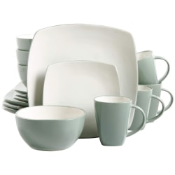Gibson Home Soho Lounge 16-Piece Soft Square Stoneware Dinnerware Set, Celadon